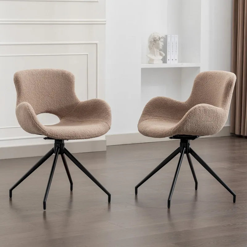 Sedia da pranzo girevole in pile Teddy, marrone/grigio/blu/beige, set da 2