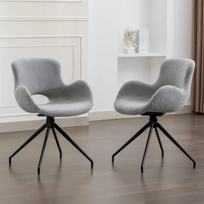 Sedia da pranzo girevole in pile Teddy, marrone/grigio/blu/beige, set da 2