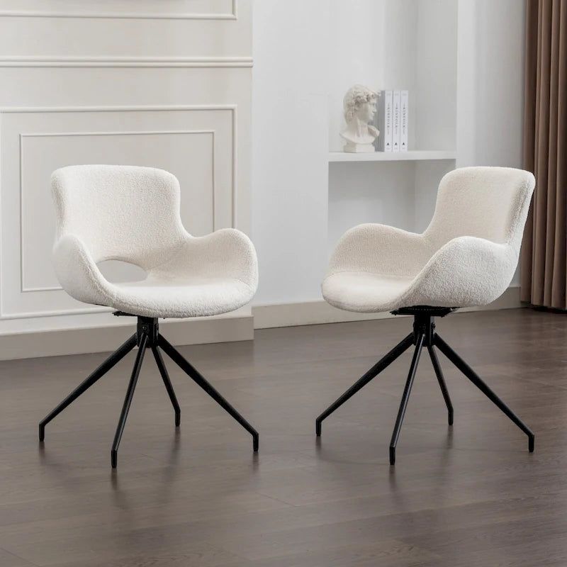 Sedia da pranzo girevole in pile Teddy, marrone/grigio/blu/beige, set da 2