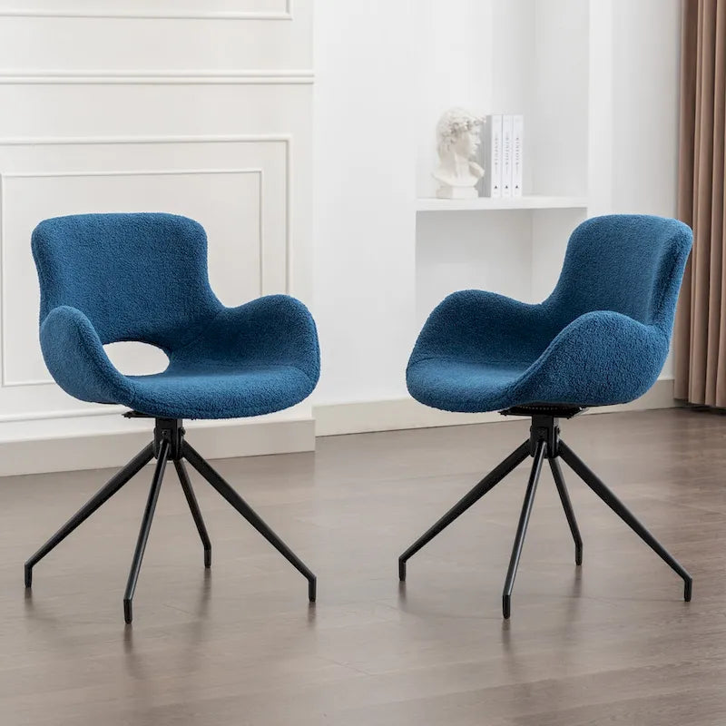 Sedia da pranzo girevole in pile Teddy, marrone/grigio/blu/beige, set da 2