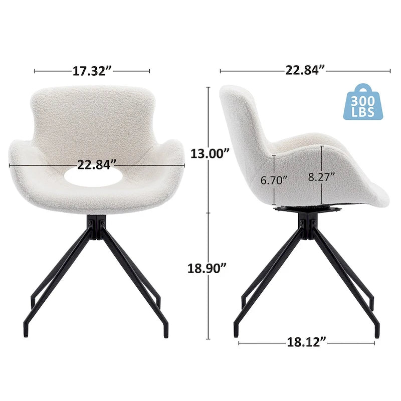 Sedia da pranzo girevole in pile Teddy, marrone/grigio/blu/beige, set da 2