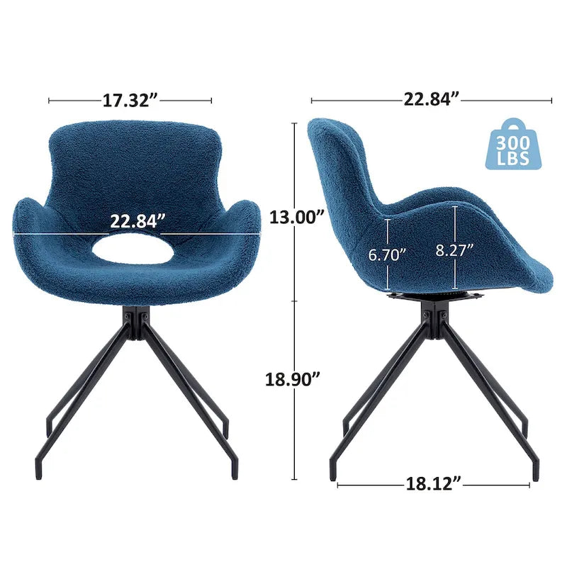 Sedia da pranzo girevole in pile Teddy, marrone/grigio/blu/beige, set da 2