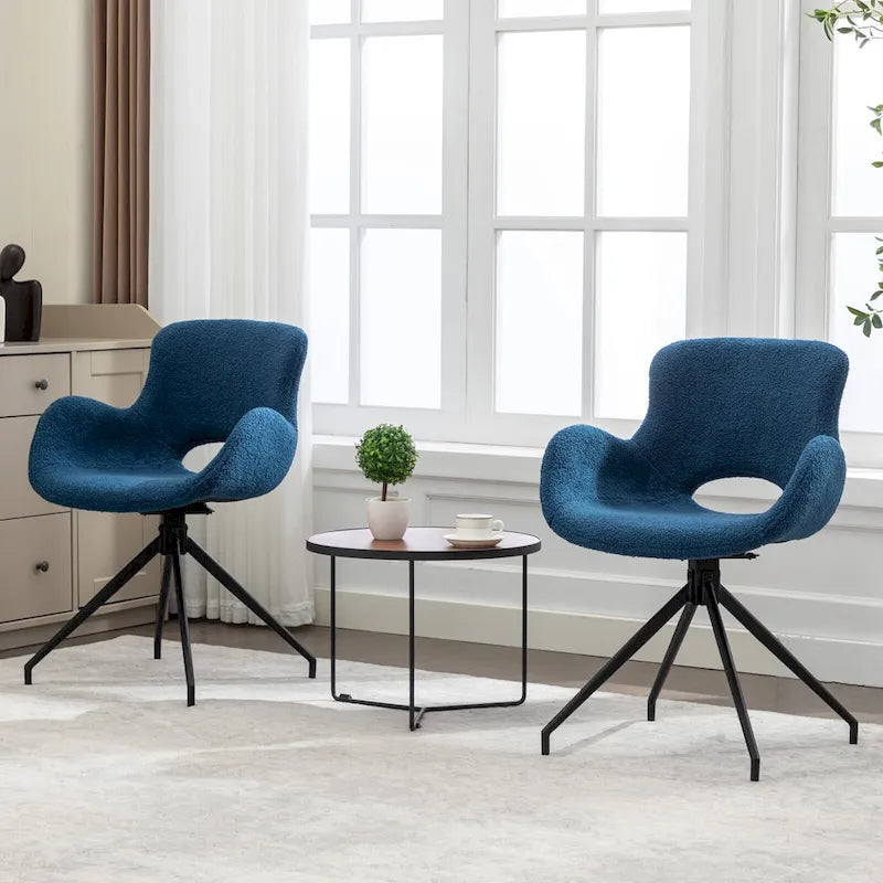 Sedia da pranzo girevole in pile Teddy, marrone/grigio/blu/beige, set da 2