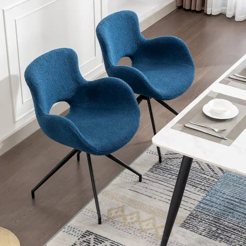 Sedia da pranzo girevole in pile Teddy, marrone/grigio/blu/beige, set da 2