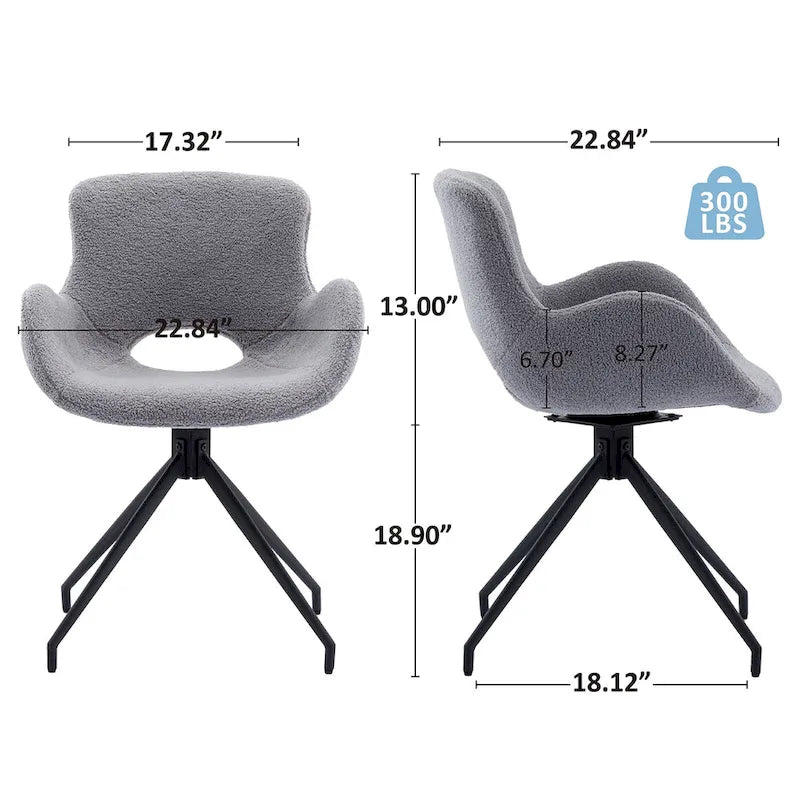 Sedia da pranzo girevole in pile Teddy, marrone/grigio/blu/beige, set da 2