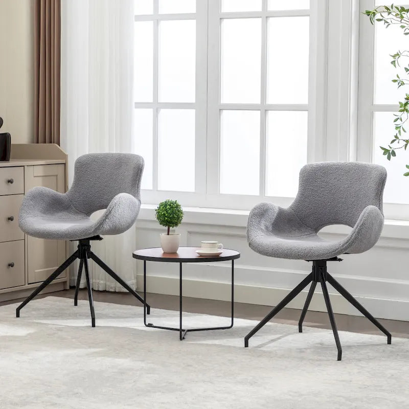 Sedia da pranzo girevole in pile Teddy, marrone/grigio/blu/beige, set da 2