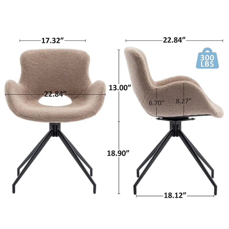Sedia da pranzo girevole in pile Teddy, marrone/grigio/blu/beige, set da 2