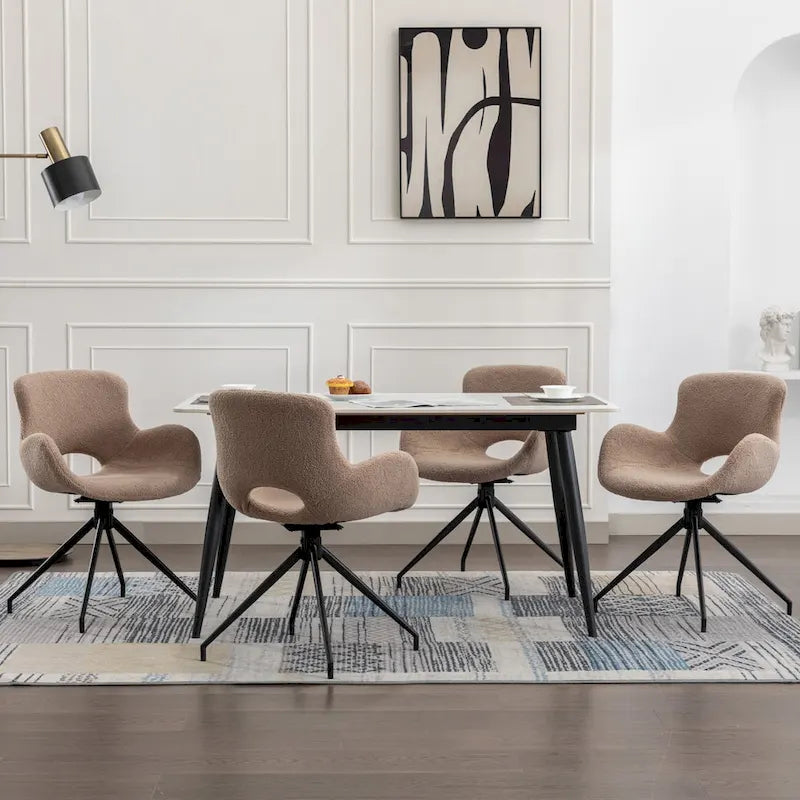 Sedia da pranzo girevole in pile Teddy, marrone/grigio/blu/beige, set da 2