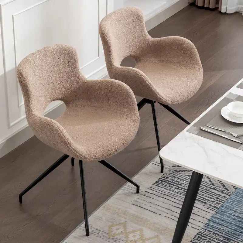 Sedia da pranzo girevole in pile Teddy, marrone/grigio/blu/beige, set da 2