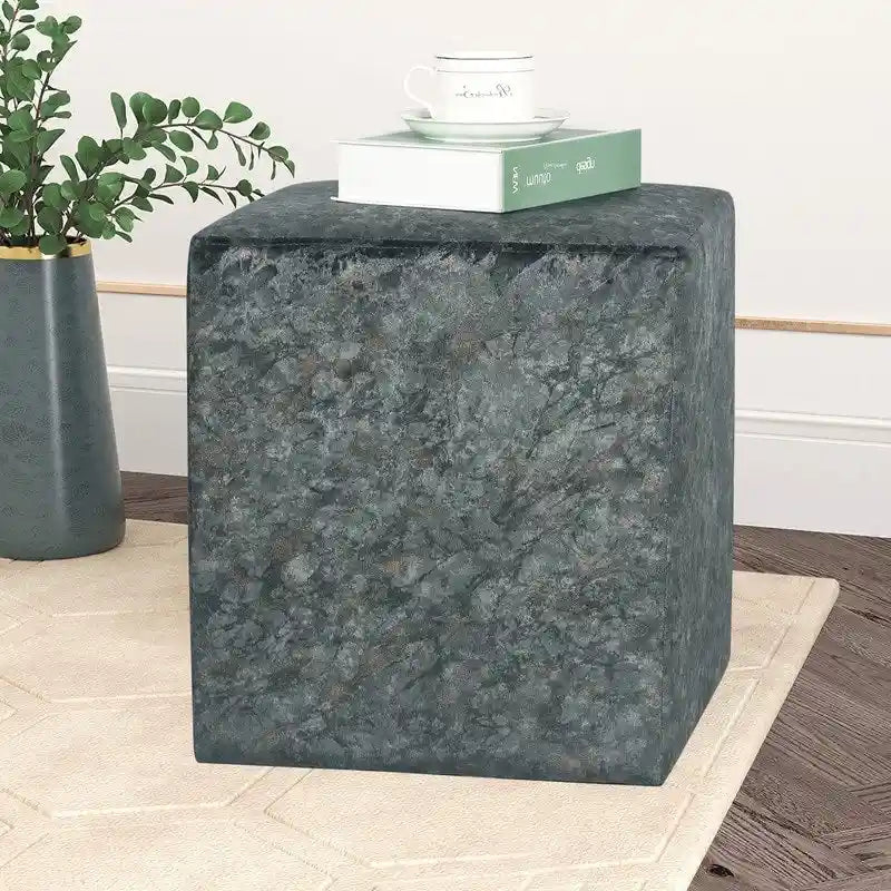 Poggiapiedi Pouf in tessuto quadrato grigio/verde, singolo