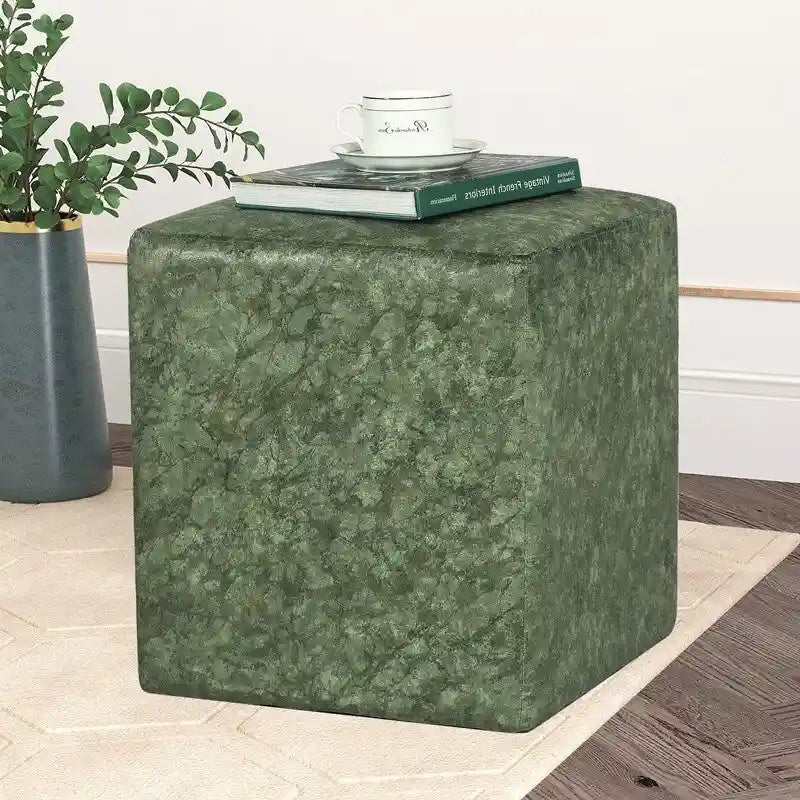 Poggiapiedi Pouf in tessuto quadrato grigio/verde, singolo
