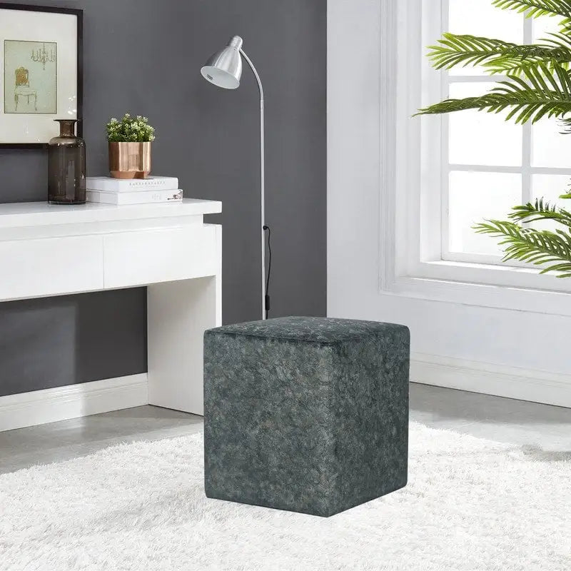 Poggiapiedi Pouf in tessuto quadrato grigio/verde, singolo