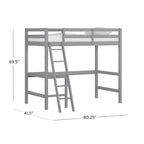 Letto a soppalco singolo in legno con scrivania, stile a doghe, blu navy / rosa tenue / grigio / bianco / cioccolato, 1 persona