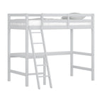 Letto a soppalco singolo in legno con scrivania, stile a doghe, blu navy / rosa tenue / grigio / bianco / cioccolato, 1 persona