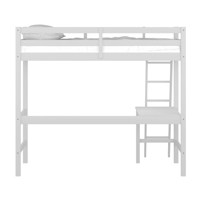 Letto a soppalco singolo in legno con scrivania, stile a doghe, blu navy / rosa tenue / grigio / bianco / cioccolato, 1 persona