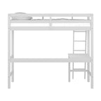 Letto a soppalco singolo in legno con scrivania, stile a doghe, blu navy / rosa tenue / grigio / bianco / cioccolato, 1 persona