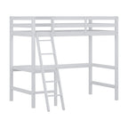 Letto a soppalco singolo in legno con scrivania, stile a doghe, blu navy / rosa tenue / grigio / bianco / cioccolato, 1 persona