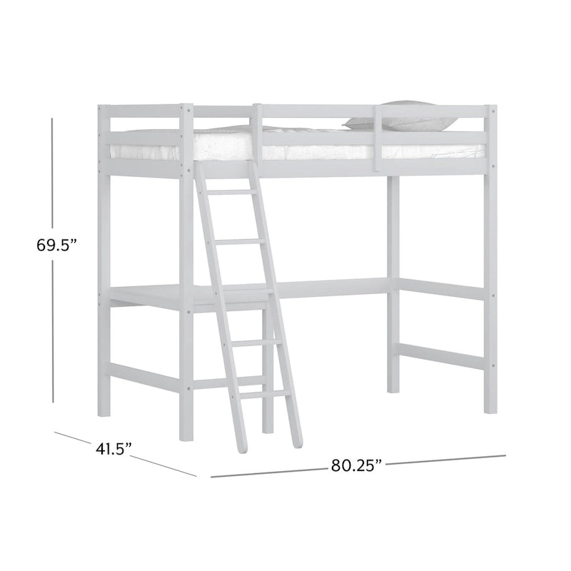 Letto a soppalco singolo in legno con scrivania, stile a doghe, blu navy / rosa tenue / grigio / bianco / cioccolato, 1 persona