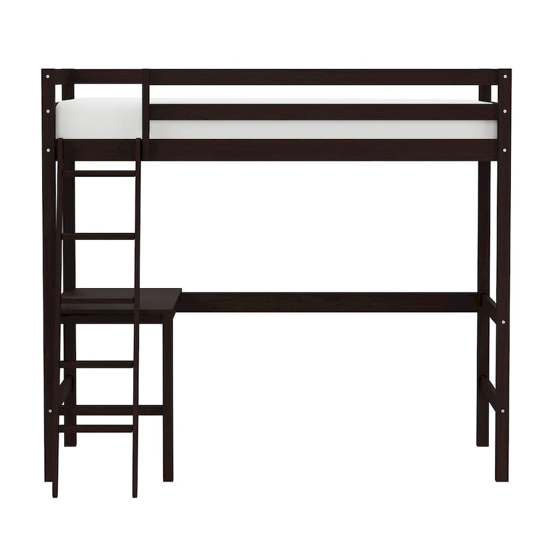 Letto a soppalco singolo in legno con scrivania, stile a doghe, blu navy / rosa tenue / grigio / bianco / cioccolato, 1 persona