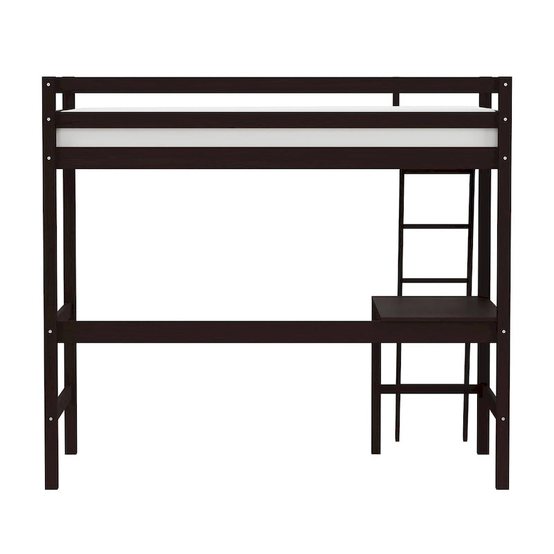 Letto a soppalco singolo in legno con scrivania, stile a doghe, blu navy / rosa tenue / grigio / bianco / cioccolato, 1 persona
