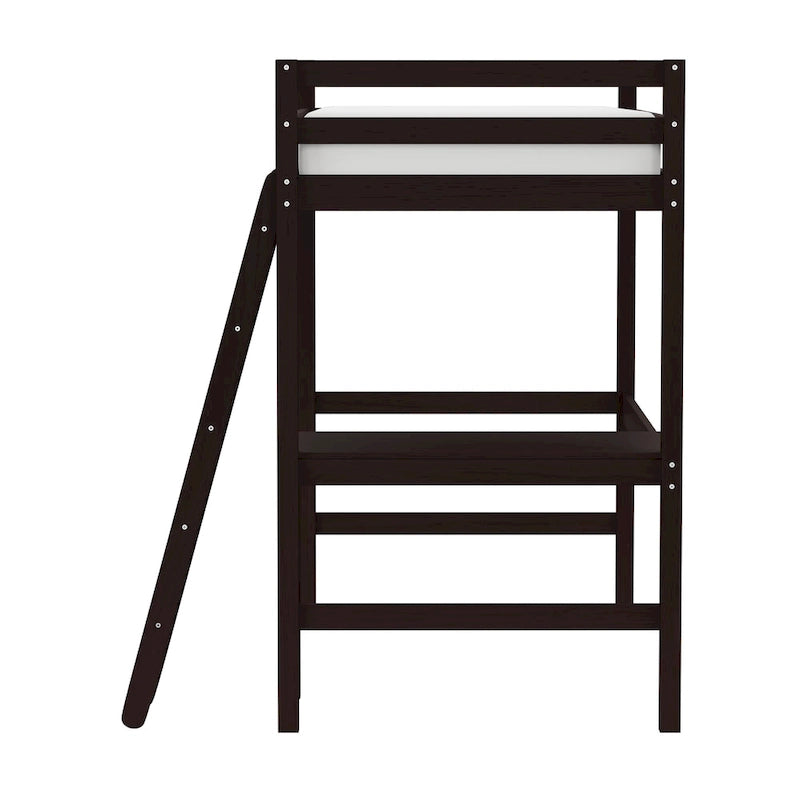Letto a soppalco singolo in legno con scrivania, stile a doghe, blu navy / rosa tenue / grigio / bianco / cioccolato, 1 persona