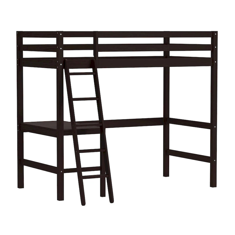 Letto a soppalco singolo in legno con scrivania, stile a doghe, blu navy / rosa tenue / grigio / bianco / cioccolato, 1 persona