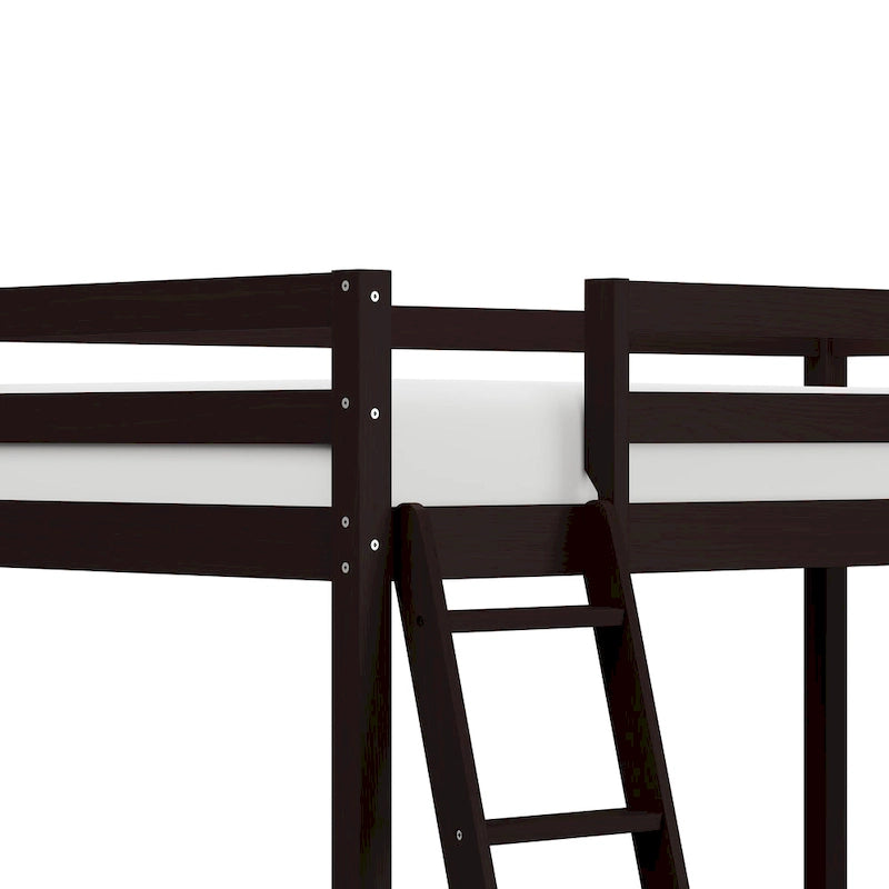 Letto a soppalco singolo in legno con scrivania, stile a doghe, blu navy / rosa tenue / grigio / bianco / cioccolato, 1 persona
