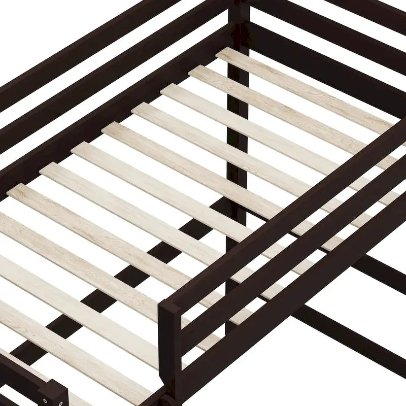 Letto a soppalco singolo in legno con scrivania, stile a doghe, blu navy / rosa tenue / grigio / bianco / cioccolato, 1 persona