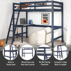 Letto a soppalco singolo in legno con scrivania, stile a doghe, blu navy / rosa tenue / grigio / bianco / cioccolato, 1 persona