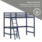 Letto a soppalco singolo in legno con scrivania, stile a doghe, blu navy / rosa tenue / grigio / bianco / cioccolato, 1 persona