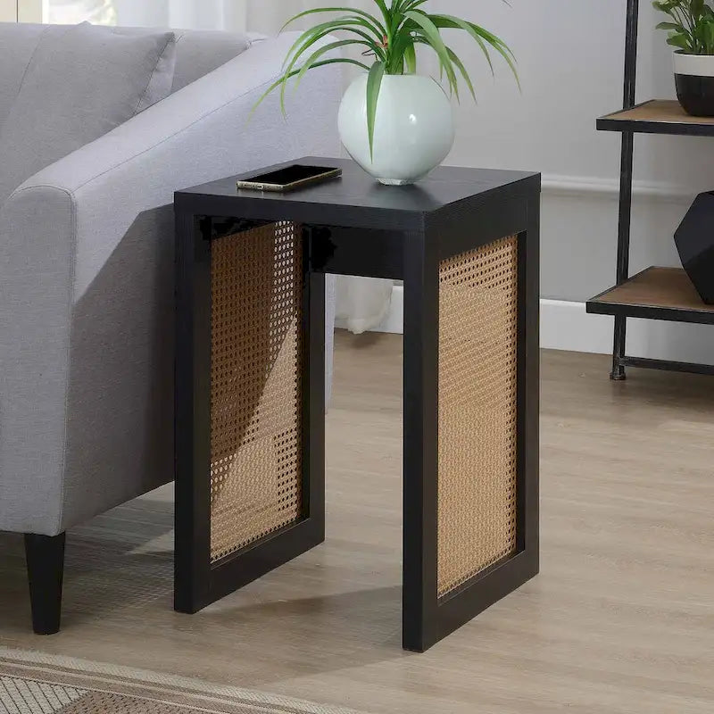 Tavolino laterale quadrato in rattan nero per 1