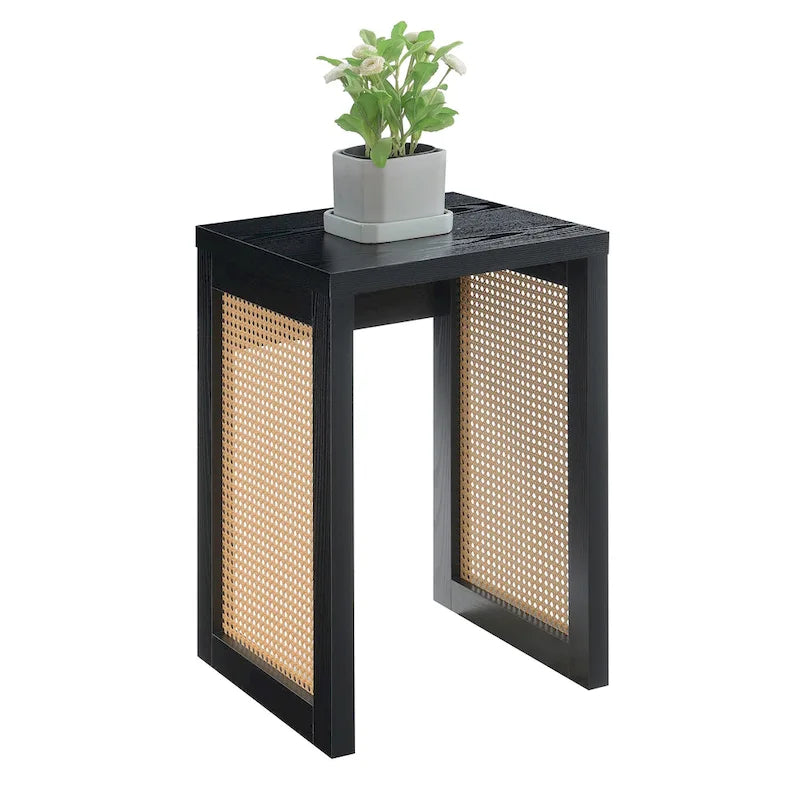 Tavolino laterale quadrato in rattan nero per 1