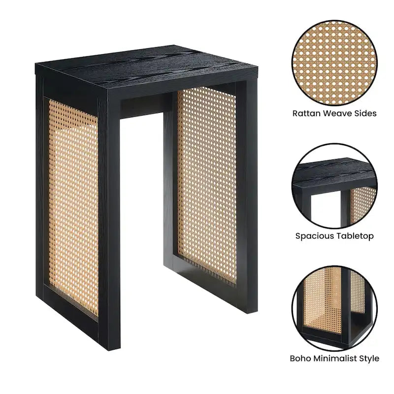 Tavolino laterale quadrato in rattan nero per 1