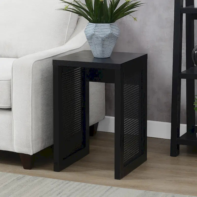 Tavolino laterale quadrato in rattan nero per 1