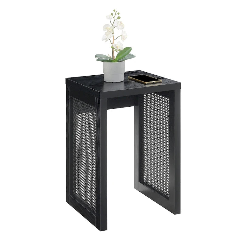 Tavolino laterale quadrato in rattan nero per 1