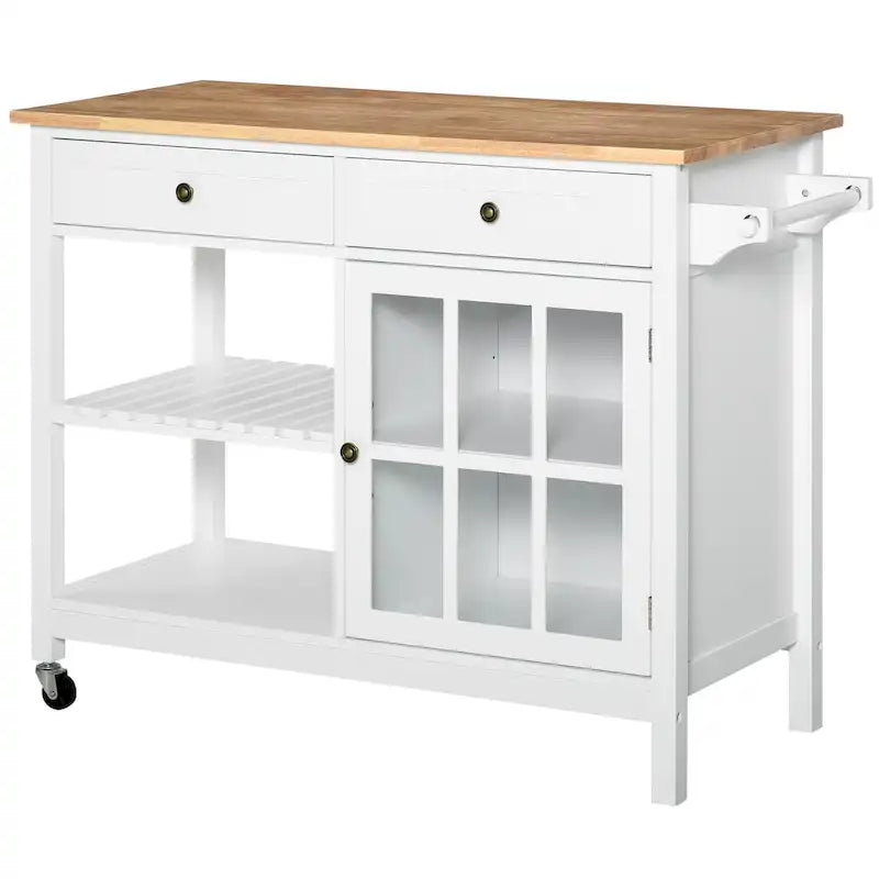 Carrello da cucina su ruote bianco/grigio con 2 cassetti, armadietto e ripiani aperti, per 1