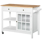 Carrello da cucina su ruote bianco/grigio con 2 cassetti, armadietto e ripiani aperti, per 1