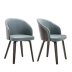 Sedie da pranzo a braccioli in stile Mid-Century grigio-blu/bianche, set da 2