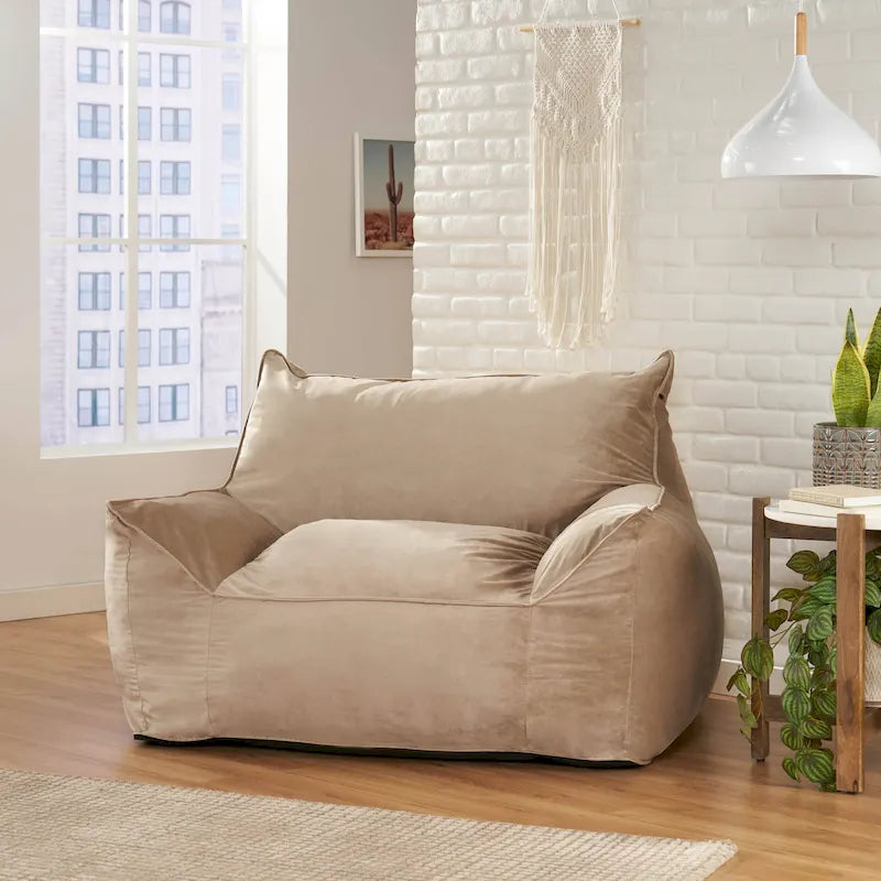 Poltrona Sacco Oversize in Velluto con Braccioli – Tortora / Blu Notte / Grigio / Rosa / Blu Reale – 1 Persona