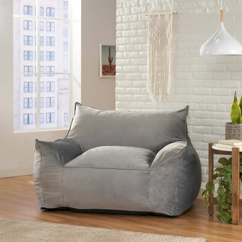 Poltrona Sacco Oversize in Velluto con Braccioli – Tortora / Blu Notte / Grigio / Rosa / Blu Reale – 1 Persona