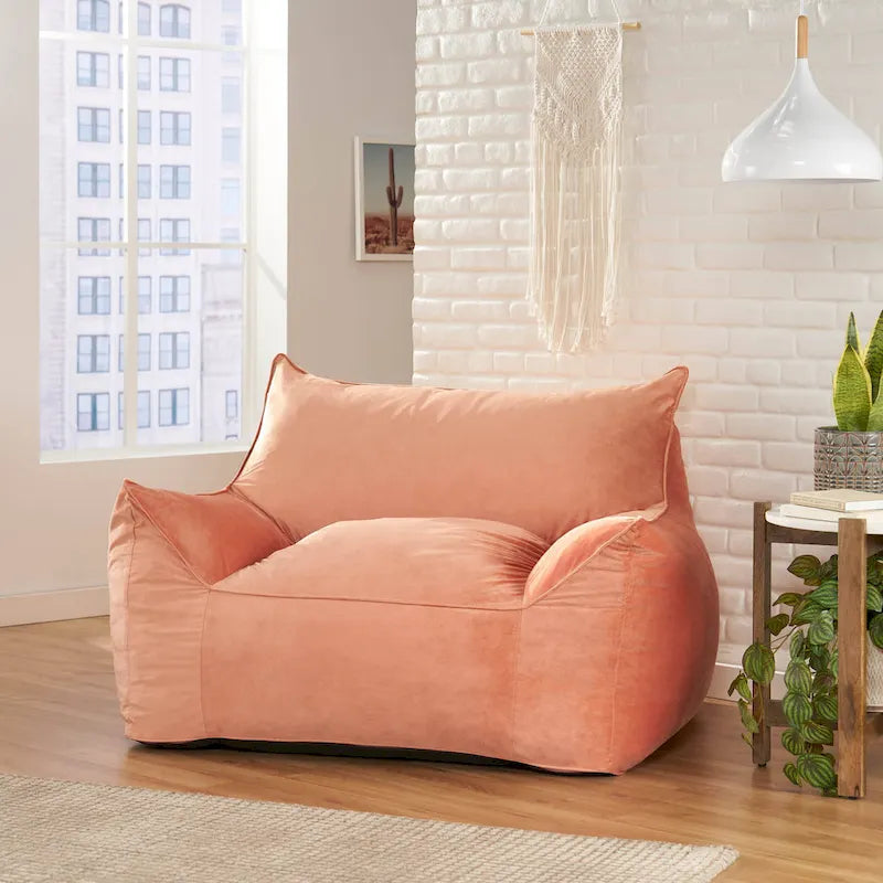 Poltrona Sacco Oversize in Velluto con Braccioli – Tortora / Blu Notte / Grigio / Rosa / Blu Reale – 1 Persona