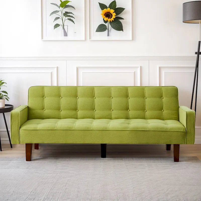 Divano Letto Futon Convertibile Grigio/Verde/Giallo/Blu/Beige con Braccioli, 1-2 Posti