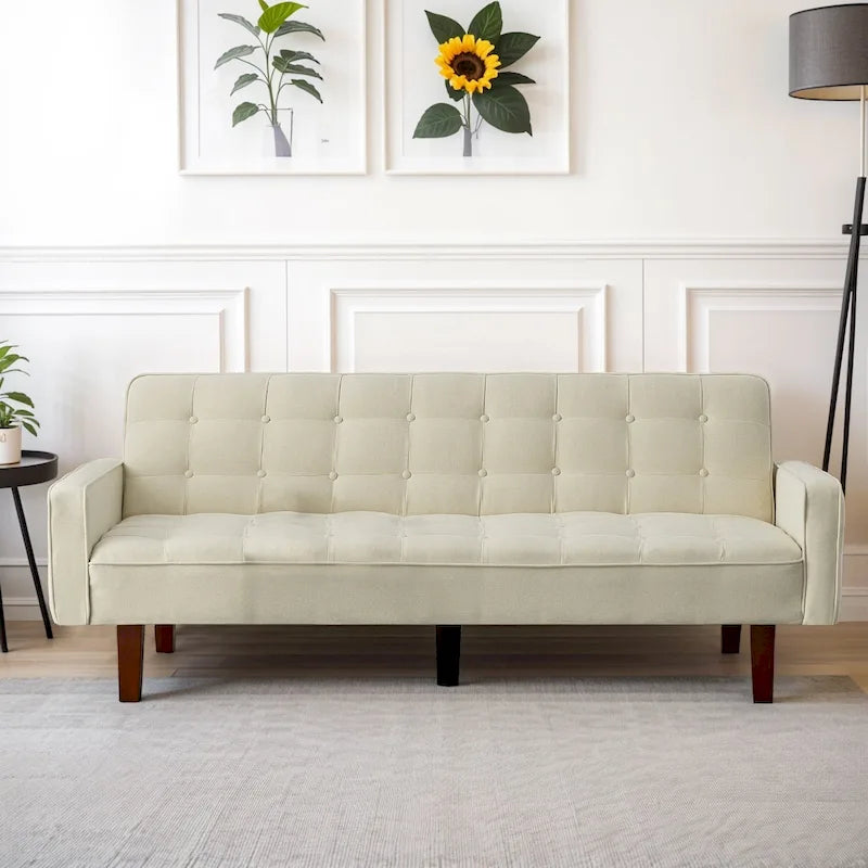 Divano Letto Futon Convertibile Grigio/Verde/Giallo/Blu/Beige con Braccioli, 1-2 Posti