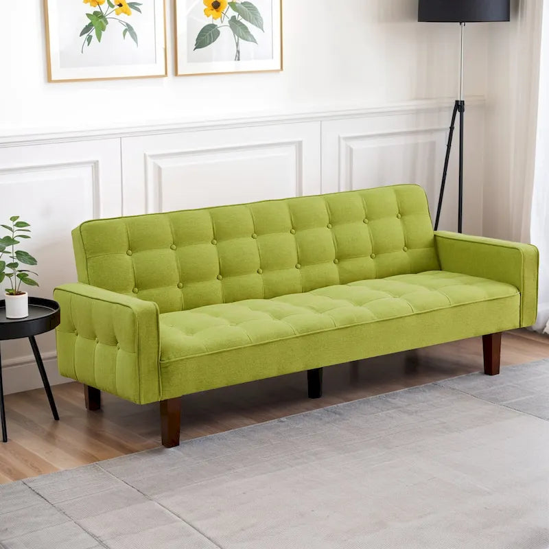 Divano Letto Futon Convertibile Grigio/Verde/Giallo/Blu/Beige con Braccioli, 1-2 Posti