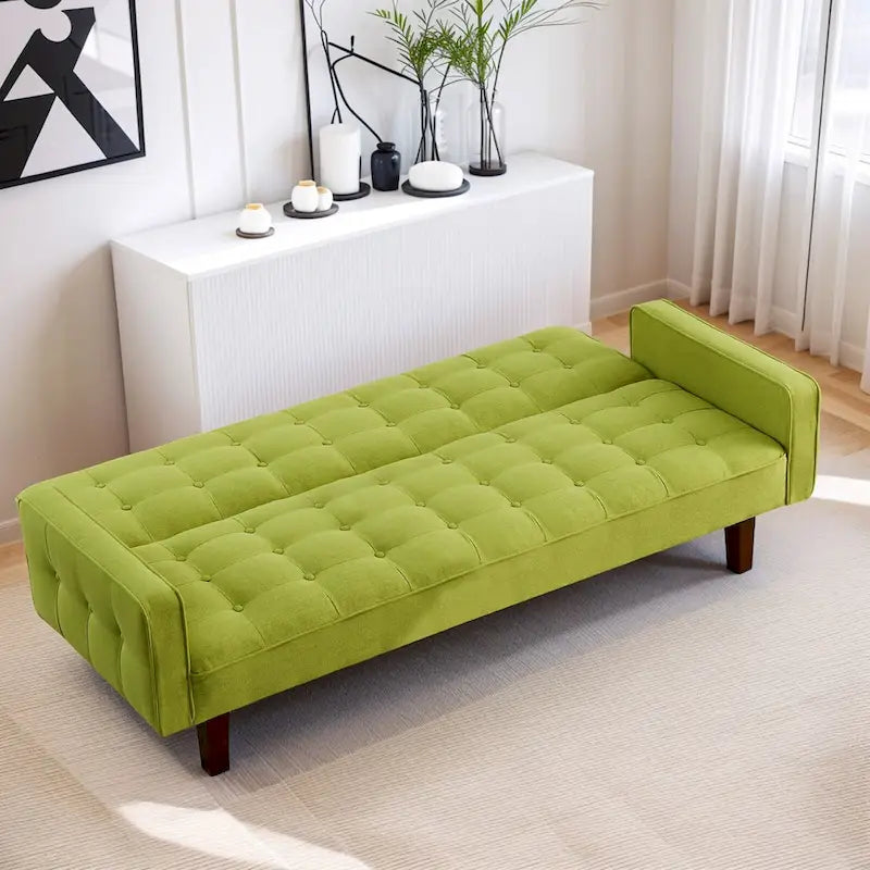 Divano Letto Futon Convertibile Grigio/Verde/Giallo/Blu/Beige con Braccioli, 1-2 Posti