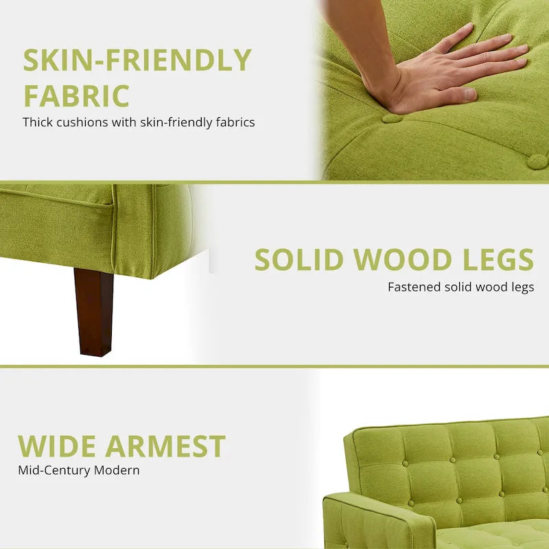 Divano Letto Futon Convertibile Grigio/Verde/Giallo/Blu/Beige con Braccioli, 1-2 Posti