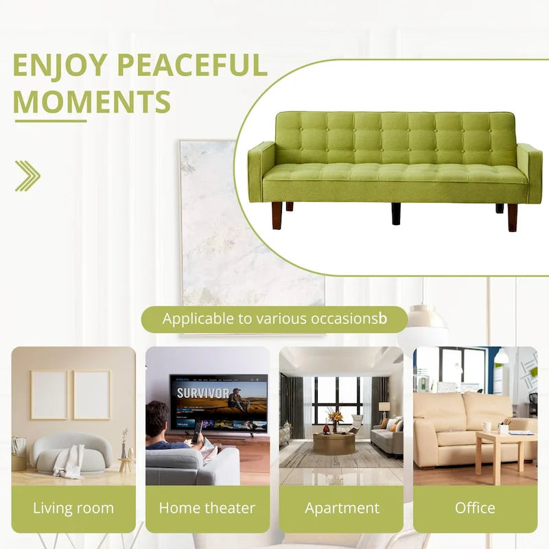 Divano Letto Futon Convertibile Grigio/Verde/Giallo/Blu/Beige con Braccioli, 1-2 Posti