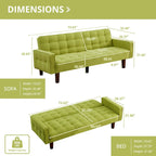 Divano Letto Futon Convertibile Grigio/Verde/Giallo/Blu/Beige con Braccioli, 1-2 Posti
