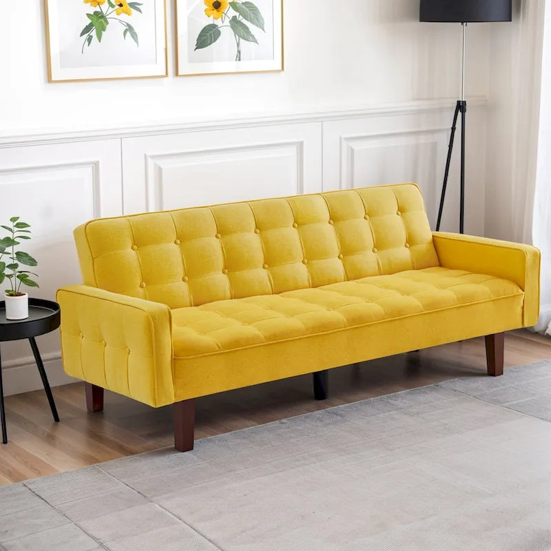 Divano Letto Futon Convertibile Grigio/Verde/Giallo/Blu/Beige con Braccioli, 1-2 Posti
