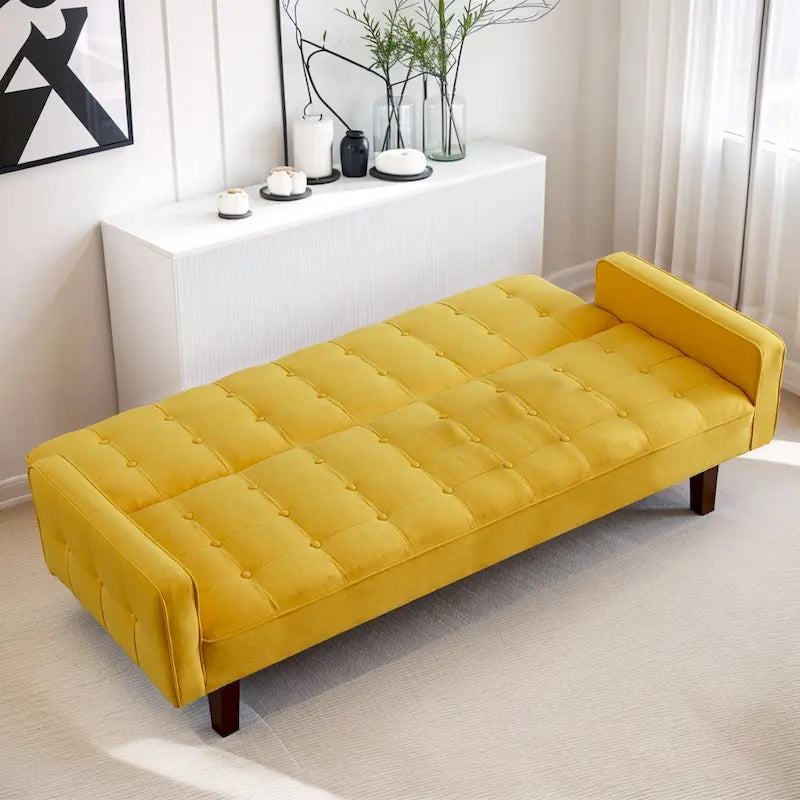 Divano Letto Futon Convertibile Grigio/Verde/Giallo/Blu/Beige con Braccioli, 1-2 Posti